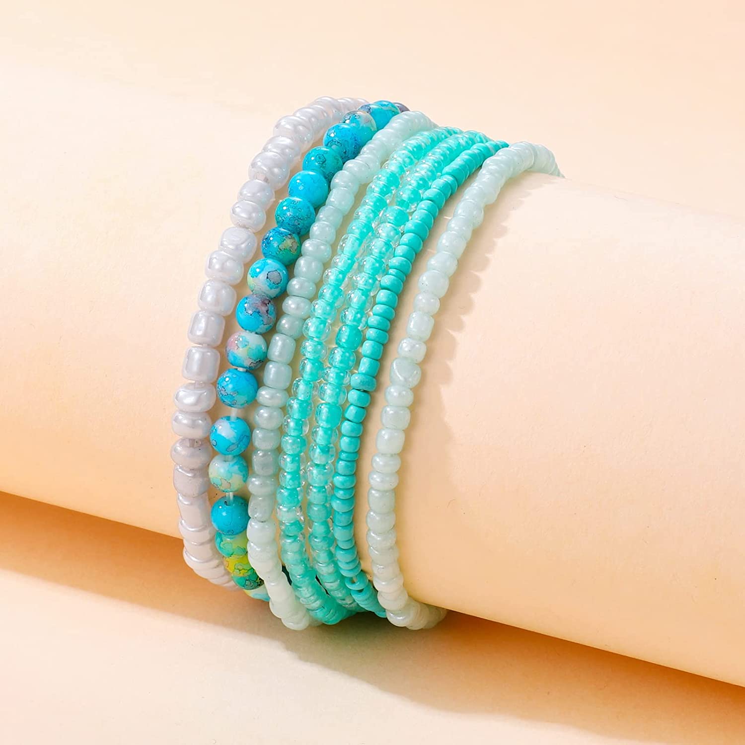 MengPa Stackable Beaded Bracelets for Women Bohemian layering Strand Statement Jewelry - Image 3